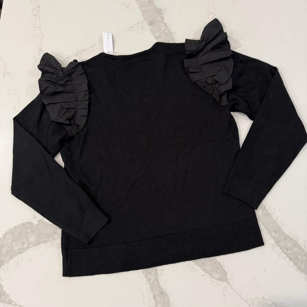 New York & Company NWT Ruffle Shoulder Long Sleeve Top Womens Large Black Classy - Picture 5 of 5